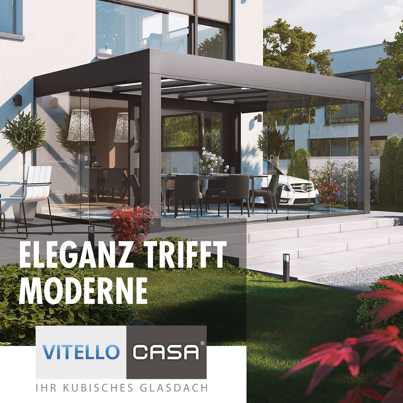 Modernes kubisches Terrassendach mit klaren Linien